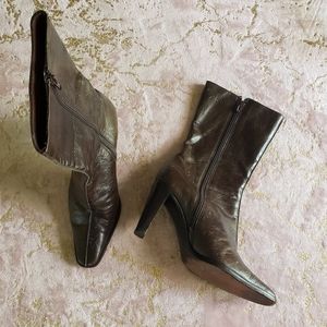 Brown Floral Leather Boots